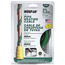 Wrap-On Pipe Heating Cable - 3-Feet, 120 Volt, Built-in Thermostat, Low Wattage - 31003 , Green