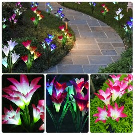 2pcs IP65 Waterproof Lily Flower LED Solar Garden Lights 7-Color Changing for Outdoor Festival DecorationsColor: Pink and Purple Color