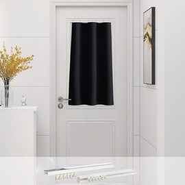 NICETOWN Black Blackout Door Window Curtain for RV Camper, Thermal Insulated French Front Door Curtain Include Self Adhesive Sliding Track for Privacy, Short Curtain for Kitchen, 1 PC, 25W x 40L inch