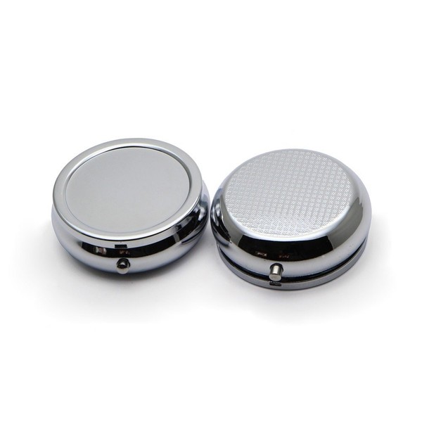 Pill Box Round Metal Pill Case Portable Mini Silver Medicine Drug Holder Container Organizer with 3 compartments for Travel Outdoor Use Pack of 2