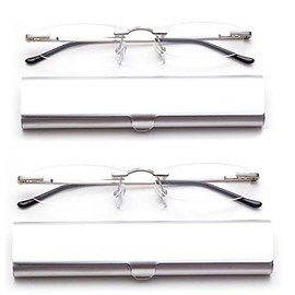 2 Pack Compact Reading Glasses in Tube Slim Rimless Reader in Aluminum Case