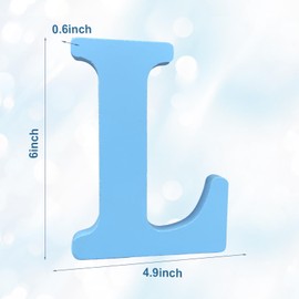 AOCEAN 6 Inch Blue Wood Letters Unfinished Wood Letters for Wall Decor Decorative Standing Letters Slices Sign Board Decoration for Craft Home Party Projects (L)