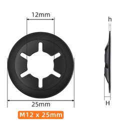 M12 Internal Tooth Star Lock Washers, Quick Speed Locking Washers, Steel Black Finish Push on Locking Washer, Speed Retaining Clips Fasteners, 50 PCS