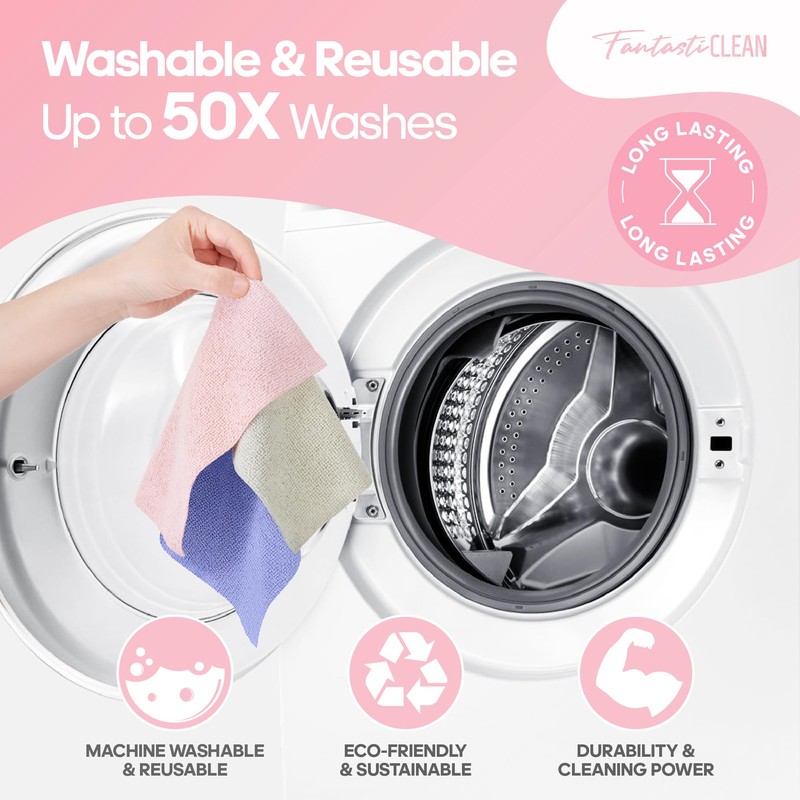 Fantasticlean Microfiber Cleaning Cloth Roll -60 Pack, Tear Away Paperless