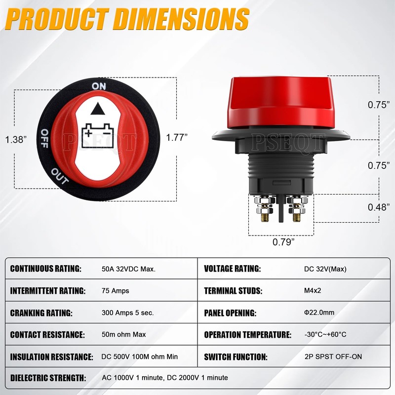 PSEQT 2Pcs Battery Disconnect Switch, Master Cut Shut Off Isolator