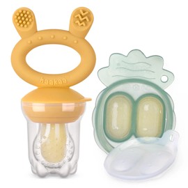 Haakaa Fresh Food Feeder with Mini Nibble Tray, Mustard/Pea Green