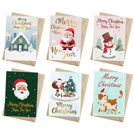 TRIDECOR Christmas Cards With Envelopes & Stickers - Folded 5"x7" Card, Watercolor Sweet and Lovely Cards on Xmas for Him, Her, Women, Men, Friends, Boss (6 Packs)