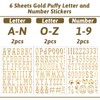 Gold Letter Stickers, 6 Sheets 1 Inch 3D Self Adhesive