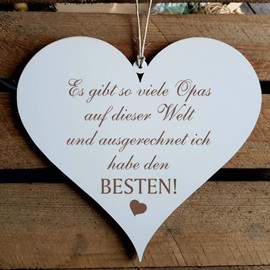 Heart Sign"Bester OPA der Welt" Approx. 13 x 12 cm – with Saying, Gift for Father's Day, Men's Day, Birthday.