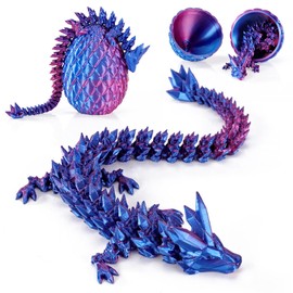 3D Printed Dragon Eggs with Dragon Inside, Articulated Crystal Dragon in Egg, Executive Dragon Fidget Desk Toys for Gifts, Home Office Decor (Laser Purple)