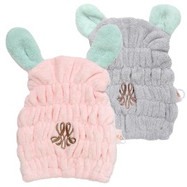 Quick Drying Hair Towel, Super Absorbent Drying Hair Towel, Microfiber Hair Towel, Hair Cap, 2 Pack - Gray & Pink