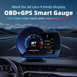OBD2+GPS Dual Mode Smart Gauge, OBD2 GPS Head-Up Display (HUD) - Driving Data Monitor (Speed, RPM, Fuel, Temp) | Fault Code Scanner, Alerts, 10 Interface | 2 Installation Ways for Cars