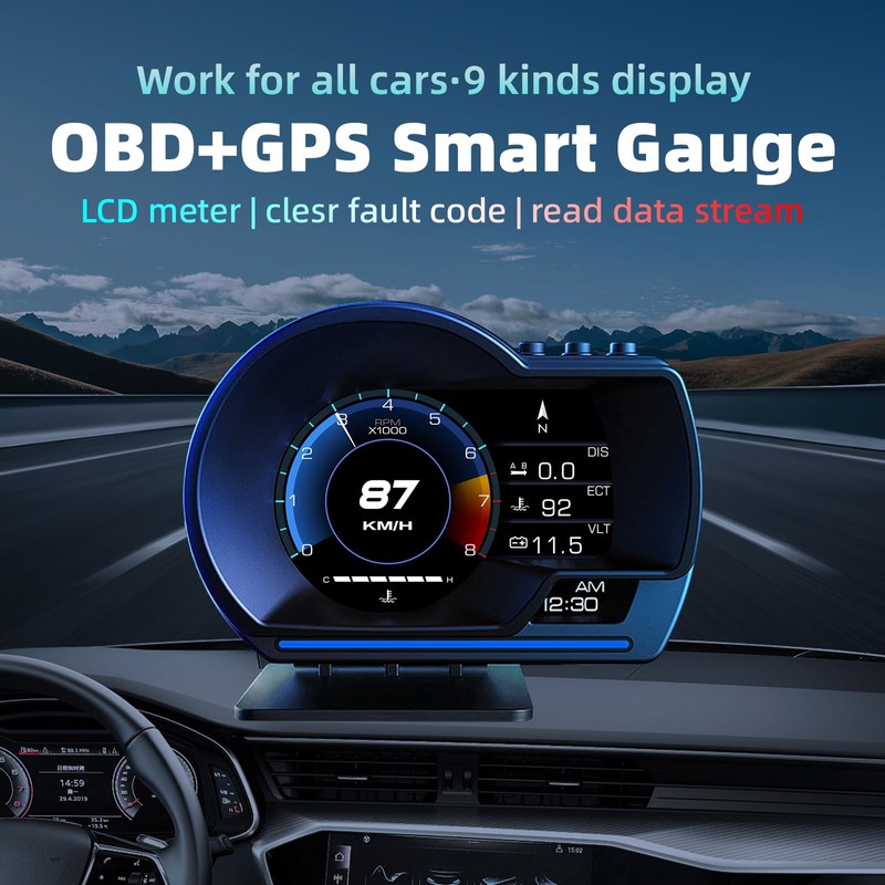 OBD2+GPS Dual Mode Smart Gauge, OBD2 GPS Head-Up Display (HUD)