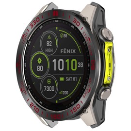 GIOPUEY Protective Ring Compatible with Garmin Fenix 8 AMOLED 47 mm, Bezel Ring Bezel Styling Bezel Protective Case, Protective Ring Made of Aluminium Alloy Metal - B-Black/Red