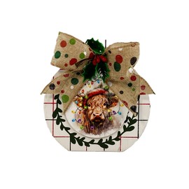 AGD Christmas Decor - Highland Cow Wood Chunky Wood Bulb Sitter