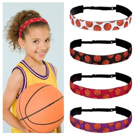CURASA 4PCS Basketball Headbands for Girls Elastic Sport Headbands for Women Non-Slip Football Headband Adjustable Hair Bands for Kids Athletic Sports Hair Accessories for Girls Boys Teens