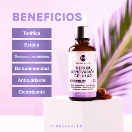 Pureza Natur Serum Acido Hialuronico Facial, Celulas Madre, Rosa Mosqueta, Colágeno Y Semillas De Cacao. Suero Regenerador Y Renovador De Celulas De La Piel Antiage 50ml