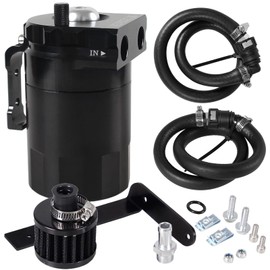 POSENG Oil Catch Can Baffled Oil Separator Tank Compatible with Ford F150 5.0L 2.7EB 3.5EB 11-22, Expedition 3.5L EcoBoost 18-22 with Breather Filter 350ml Black HTRACING