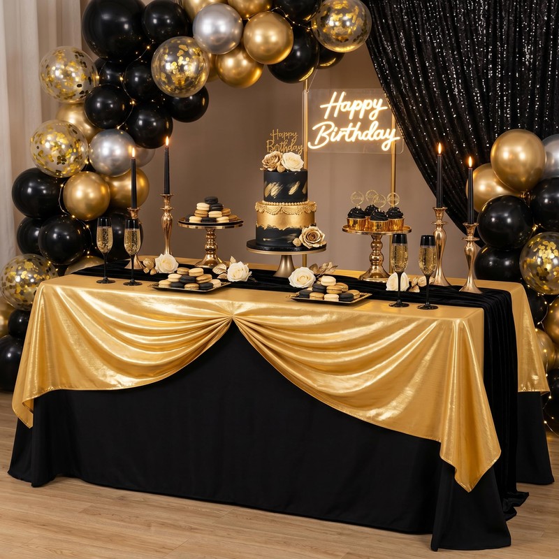 Gold Tablecloth 2Pack 60x102 Inch,Rectangle Metallic Gold Table Cover
