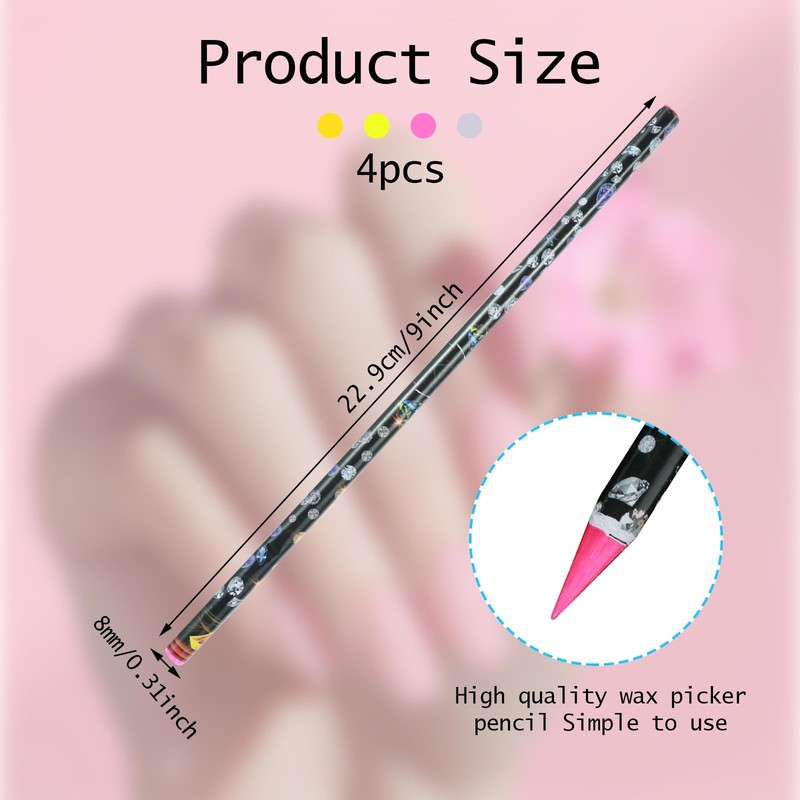 4 Pcs Rhinestone Picker Tool, Self Adhesive Wax Pencil for