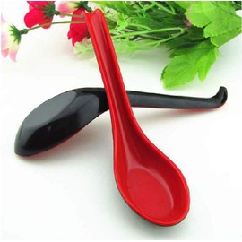 JapanBargain 4623, Chinese Soup Spoons with Hook Japanese Soup Spoons Wonton Soup Spoons Rice Spoons Pho Spoons Ramen Soup Spoons Dinner Spoons, Black and Red, 6.5 inch, 12 Pack