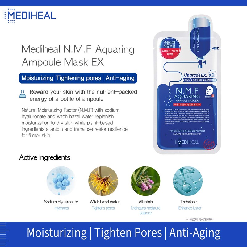MEDIHEAL NMF Aquaring Ampoule Mask Face Facial Sheet Skin Care