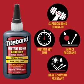 Titebond Instant Bond Medium Adhesive, Home Repair, Woodworking, Crafts, Pen Adhesion, Hairline Cracks, Jet Black, 2 Oz. 8211