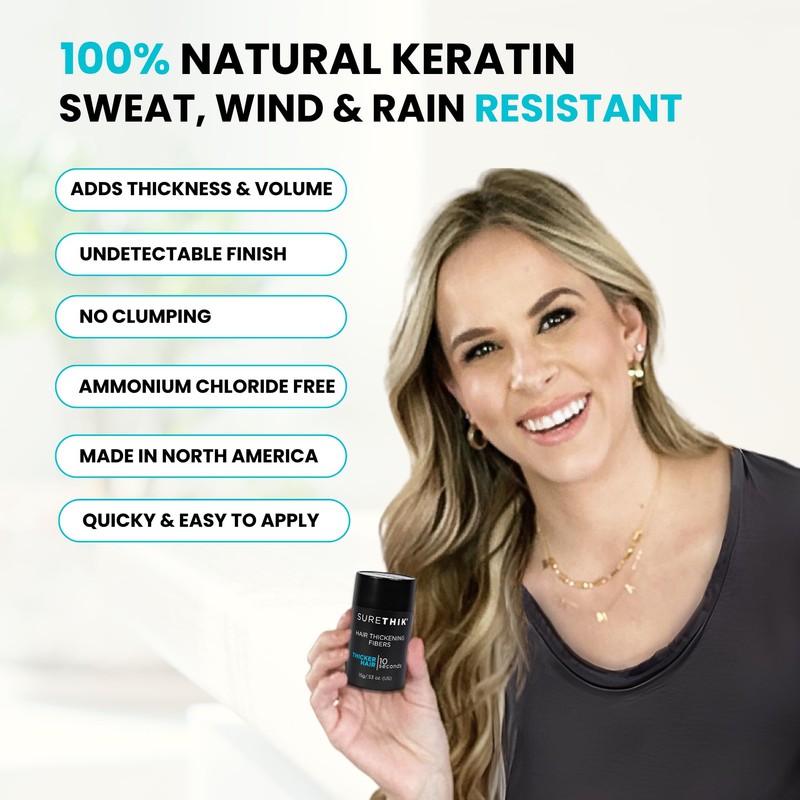 SURETHIK Hair Fibers, 15g (Black), Fills Thinning Hair for Visibly