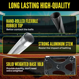 PLAYAPUT 5 Position Batting Tee,Hitting Tee Height Adjustable 24-46 Inch Baseball Tee with 2 Rubber Top,Aluminum Pole,Metal Base Softball Tee for All Players Practice Inside, Middle,Outside