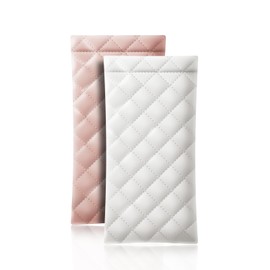 ZACI 2 Pcs Leather Eyeglass Cases Portable Sunglasses Cases Squeeze Top PU Glasses Pouch Travel Soft Trinket Organizer Bags (White Pink)