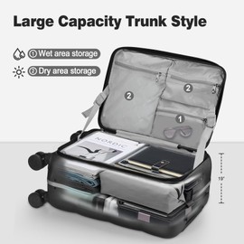 20 Inch Carry On Luggage Front Opening Rolling Suitcase With Spinner Wheels Aluminum Frame PC Hard Shell Luggage 22x14x9 Airline Approved Travel Suitcases With TSA Lock for Men - Black