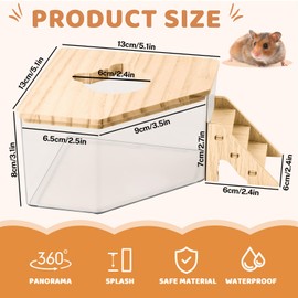 Hamster Sand Bath Box Container, Hamster Bath Sand Gerbil Sand Bath Hamster Dust Bath, Hamster Litter Box Chinchilla Dust Bath Hamster Accessories(Pentagon+Ladder)