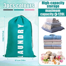 saerryor 3 Pack Travel Laundry Bag 24" x 36" Portable Large Laundry Bags with Drawstring Cord Dirty Clothes Bags for Home, Travel, Camping, Bathroom, Dormitory, Caravan