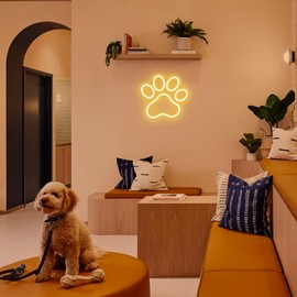 Aslanka Dog Cat Paw Neon Sign, Dimmable LED Paw Print Neon Sign for Wall Decor, USB Powered Pet Foot Print Neon Light Acrylic Sign for Home Bedroom Dog House Shop Decor Kid Gift (Warm White)