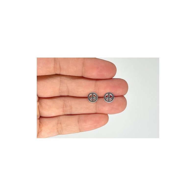 Peace Sign Stud Earrings 925 Sterling Silver
