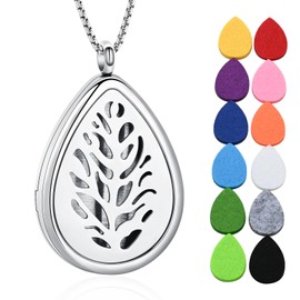 mingkejw Teardrop Essential Oil Diffuser Necklace Aromatherapy Pendant Locket Jewelry Stainless Steel Perfume Necklace| 22’’ Adjustable Chain| 12 Refill Pads| Gift Box
