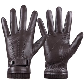 Potopok Winter Sheepskin Leather Gloves for Men, Warm Touchscreen Texting Gloves with Soft Cashmere Lining, Fashion Driving Gloves for Outdoor Sports(Brown-XXL)