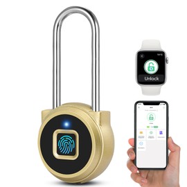 Dhiedas Fingerprint Padlock - Locker Lock Combination Lock with Fingerprint Bluetooth, Long Shackle Waterproof Smart Padlock for Gym Locker School Suitcase Hasp Cabinet Gym