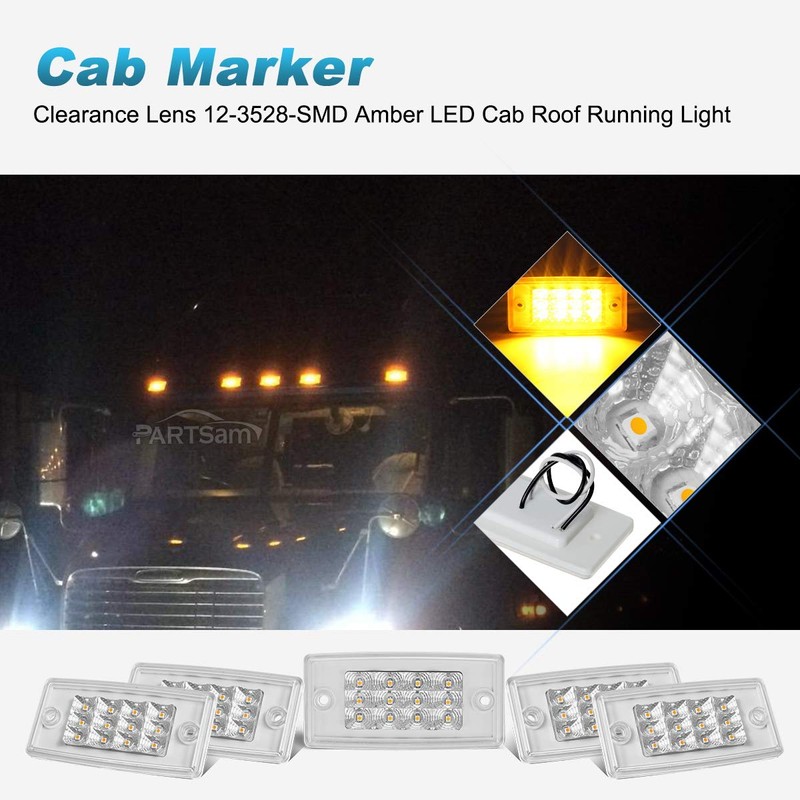 Partsam 5pcs Amber Cab Marker Lights LED Top Roof Running