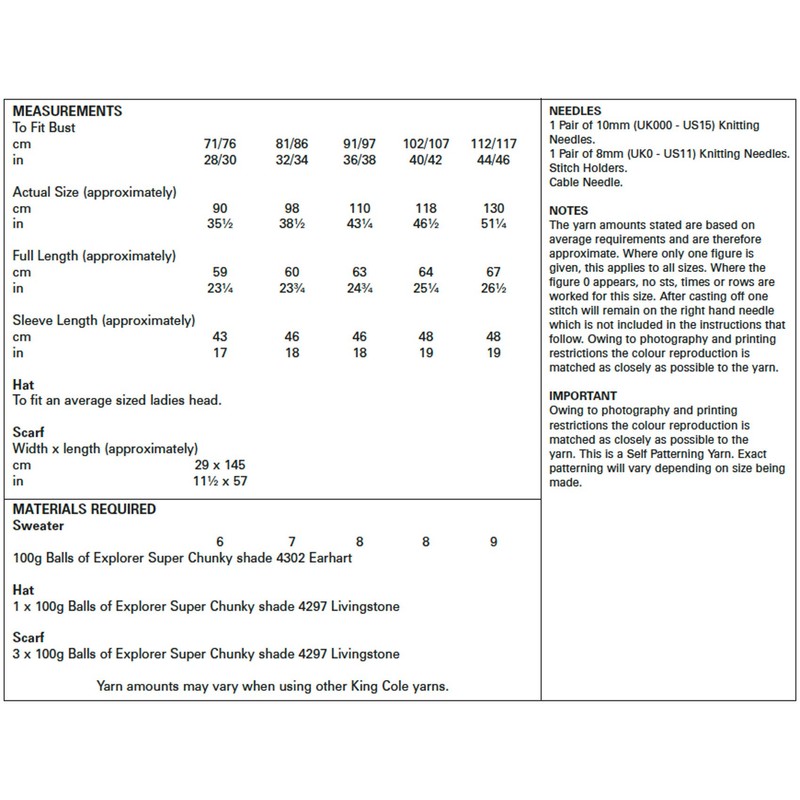 King Cole 5455 Knitting Pattern Womens Easy Cable Sweater Hat