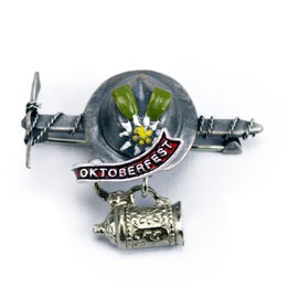 Oktoberfest German Hat Pin by E.H.G | Metal Ice Axe & Beer Stein | Oktoberfest Banner