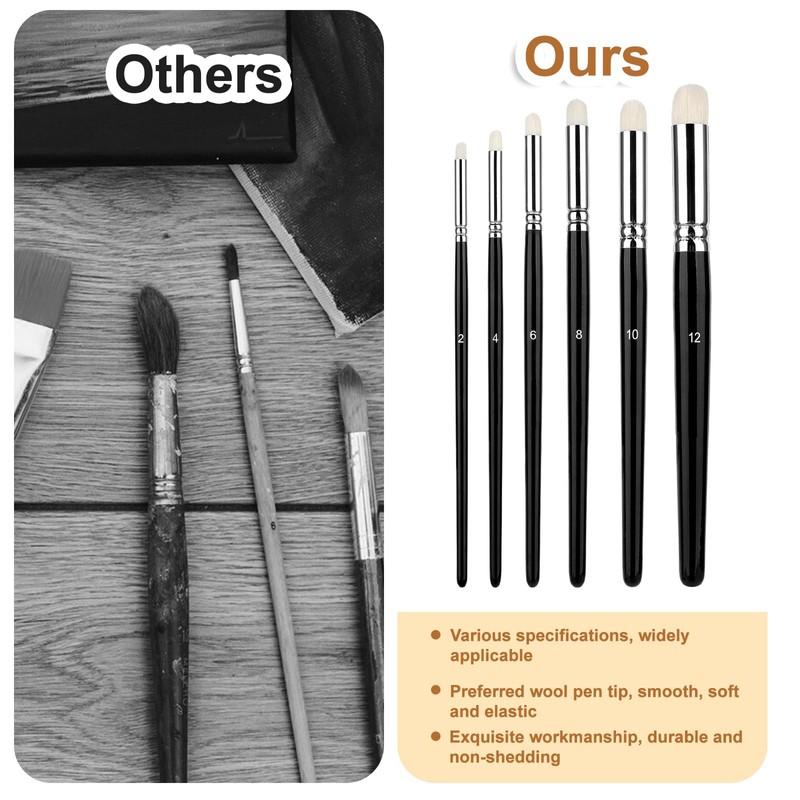 6 Pcs Dry Brush Set, Drybrush Set Round Detail Paint