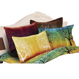 A Pair of Rainbow Tree Pillow Shams with Flanges Yellow Queen