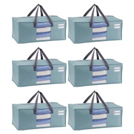 VENO 6 Pack Heavy Duty Moving Bags, Christmas Storage Bins with Lids, Transparent Window Design, Alternative to Moving Boxes, Storage Bags for Clothes, Blankets, Comforters (Light Blue Matte, 6 Pack)