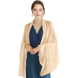 P Pothuiny Chiffon Sheer Shawl Wraps for Evening Dresses, Lightweight Soft Chiffon Scarfs Wedding Party Bridal Scarve for Women (Nude)