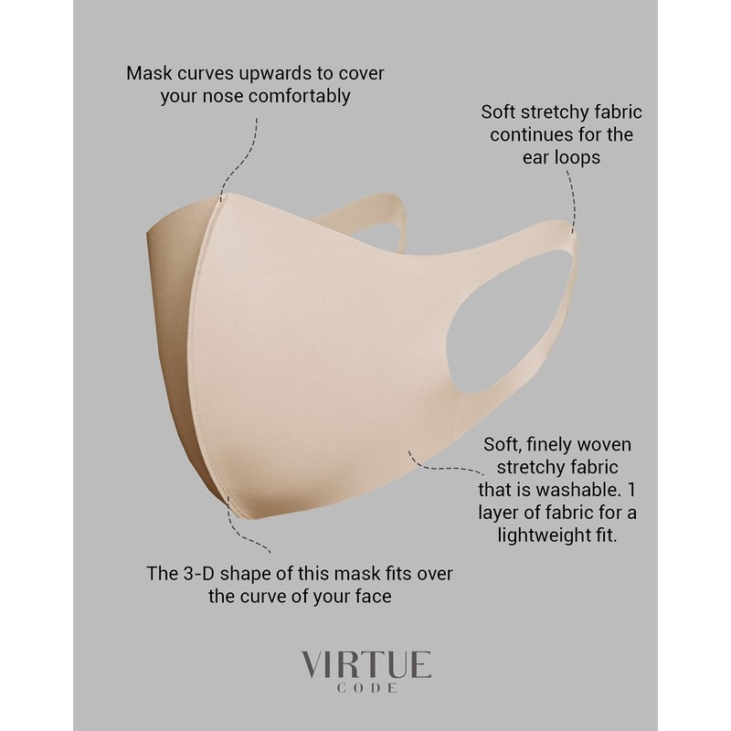 VIRTUE CODE Second Skin Cloth Face Mask Pack. 4 Buttery