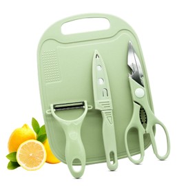 Magicorange Travel Cutting Board Set, 3 Pcs Portable Mini Camping Plastic Cutting Board Set & Stainless Steel Knife with Sheath, Fruits & Vegetable Peeler Scissors (Green)