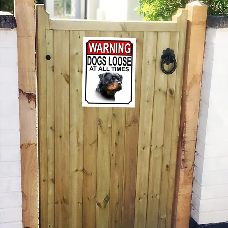 Shawprint WARNING DOGS LOOSE AT ALL TIMES METAL GATE SIGN