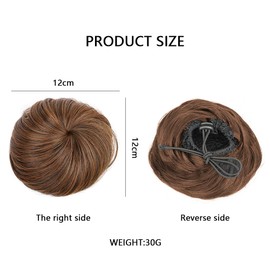 XFSRG Haarteil Mit Gummiband Dutt Haarteil Haargummi Mit Haaren Gelockt Haardutt Synthetisch Kurzes Pferdeschwanz Brötchen für Damen Mädchen（Hellbraun）