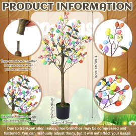 CraftyDream 4ft Easter Decorations Tree with Colorful Eggs Artificial Ficus Faux Easter Egg Tree Decor for Party Porch Fireplace Front Door Outdoor Indoor Decoration